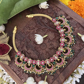 Vriksham Elegant Half Moon With Floral Style Neckpiece-Green Bead-J3341